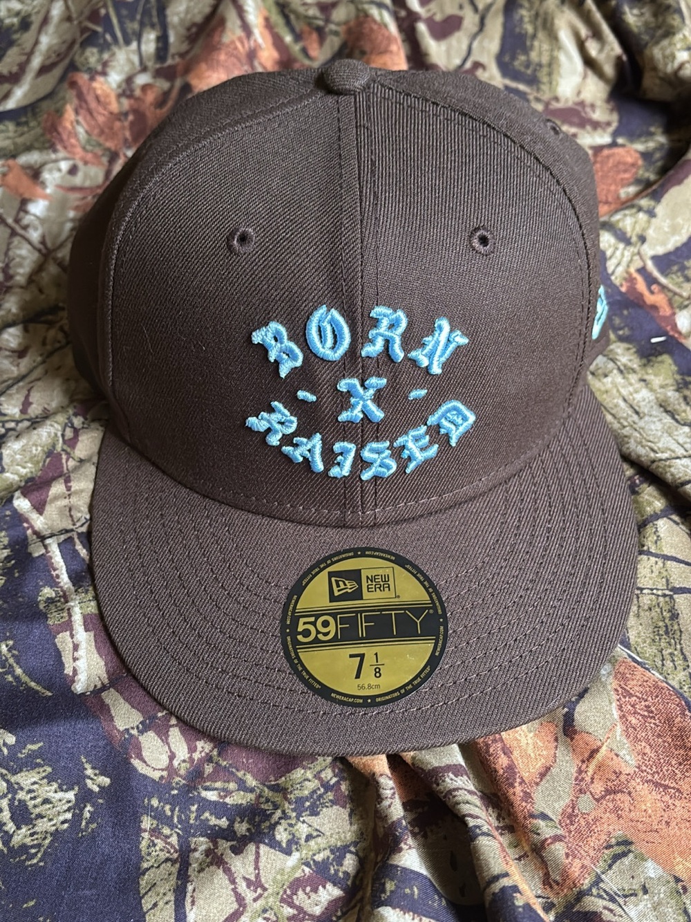 New Era Brown 'Born x Raised' Fitted Cap - Blue Embroidery